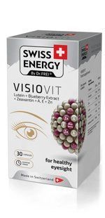 Підтримка зору та здоров'я очей, VISIOVIT Lutein+Blueberry+Extract+Zeaxanthin+AE+Zn, Swiss Energy, вітаміни, мінерали та каротиноїди, 30 капсул