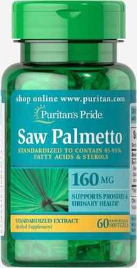 Со Пальметто стандартизованный экстракт, Saw Palmetto Standardized Extract, Puritan's Pride, 160 мг, 60 капсул купить в Киеве и Украине