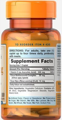 Вітамін C з біофлавоноїдами і шипшиною Puritan's Pride (Vitamin C with bioflavonoids & rose hips) 500 мг 100 капсул