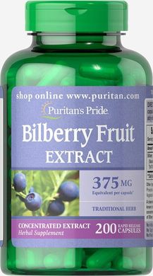 Чорниця, Bilberry, Puritan's Pride, 375 мг, 200 капсул