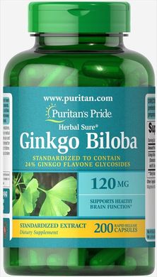 Стандартизированный экстракт гинкго билоба, Ginkgo Biloba Standardized Extract, Puritan's Pride, 120 мг, 200 капсул