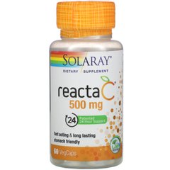 Вітамін С, Reacta-C, Solaray, 500 мг, 60 вегетаріанських капсул