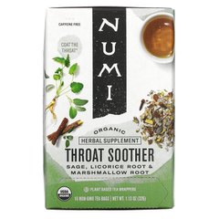 Numi Tea, Органічне, заспокійливий засіб для горла, без кофеїну, 16 чайних пакетиків без ГМО, 1,13 унції (32 г)