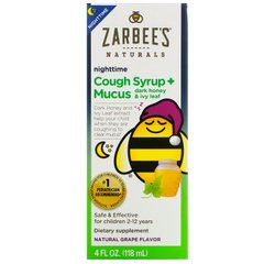 Дитячий нічний сироп від кашлю Zarbee's (Cough Syrup + Mucus) зі смаком винограду 118 мл
