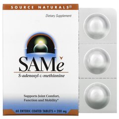 SAM-E (S-аденозил-L-метионин), SAMe, Source Naturals, 200 мг, 60 таблеток купить в Киеве и Украине