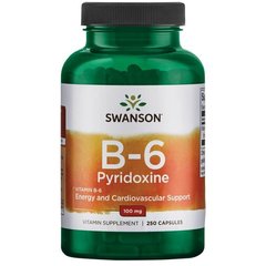 Витамин В-6 Пиродоксин, Vitamin B-6 Pyridoxine, Swanson, 100 мг, 250 капсул купить в Киеве и Украине