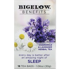 Сон, трав'яний чай з ромашкою і лавандою, Bigelow, Benefits, 18 чайних пакетиків, 1,44 унц (40 г)