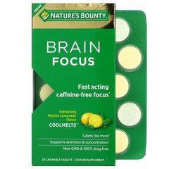 Nature's Bounty, Coolmelts для мозку, матчевий лимонад, без кофеїну, 30 жувальних таблеток