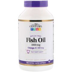 Риб'ячий жир, 21st Century, 1000 мг, 180 желатинових капсул з ентеросолюбільним покриттям