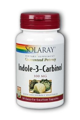 Індол-3-карбінол, підтримка балансу естрогену, Indole-3-Carbinol, Solaray, 100 мг, 30 вегетаріанських капсул