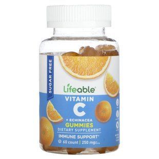 Lifeable, Vitamin C + Echinacea Gummies, Sugar Free, Natural Citrus, 250 mg, 60 Gummies (125 mg per Gummy) купить в Киеве и Украине
