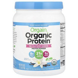 Orgain, Органический протеин + порошок суперпродуктов, порошок растительного протеина, ванильные стручки, 1,12 фунта (510 г) купить в Киеве и Украине