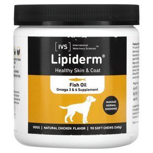 International Veterinary Sciences, Lipiderm, здоровая кожа и шерсть, собаки, натуральная курица, 90 мягких жевательных таблеток купить в Киеве и Украине