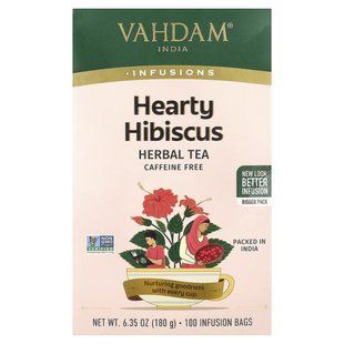 VAHDAM India, Infusions, Herbal Tea, Hearty Hibiscus, Caffeine Free, 100 Infusion Bags, 6.35 oz (180 g)