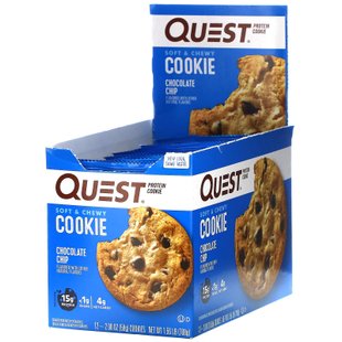 Протеиновое печенье шоколадная крошка Quest Nutrition (Protein Cookie Chocolate Chip) 12 штук по 59 г купить в Киеве и Украине