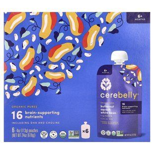 Cerebelly, Organic Puree, 6+ Months, Butternut Squash & White Bean, 6 Pouches, 4 oz (113 g) Each