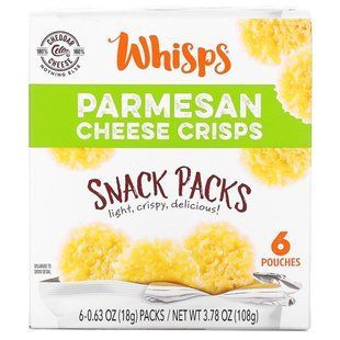 Чипсы с пармезаном, закуски, Parmesan Cheese Crisps, Snack Packs, Whisps, 6 пакетиков по 0,63 унции (18 г) каждый купить в Киеве и Украине