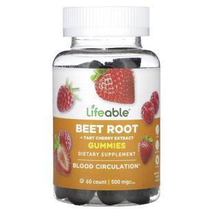 Lifeable, Beet Root + Tart Cherry Extract Gummies, Natural Berry, 500 mg, 60 Gummies (250 mg per Gummy) купить в Киеве и Украине