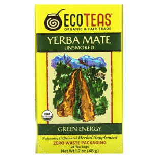 Йерба Мате, некопченый, зеленая энергия, Eco Teas, 24 пакетика, 1,7 унции (48 г) купить в Киеве и Украине