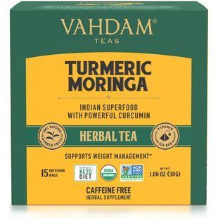 Herbal Tea, Turmeric and Moringa, Caffeine-Free, Vahdam Teas, 15 Tea Bags, 30 g (1.06 oz)