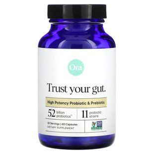 Ora, Trust Your Gut, високоефективний пробіотик і пребіотик, 60 капсул