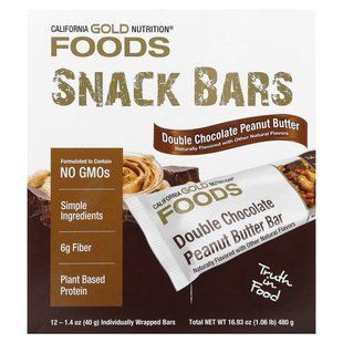 Двойные шоколадные батончики с арахисовым маслом California Gold Nutrition (Foods Double Chocolate Peanut Butter Flavor Bars) 12 батончиков по 40 г купить в Киеве и Украине