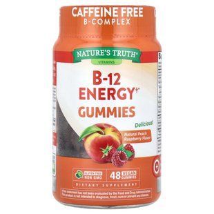 Nature's Truth, B-Energized + витамины группы B, L-карнитин, жевательные таблетки ашваганды, натуральный виноградный персик, 48 веганских жевательных мармеладок
