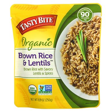 Tasty Bite, Органічні продукти, коричневий рис та сочевиця, 8,8 унцій (250 г)