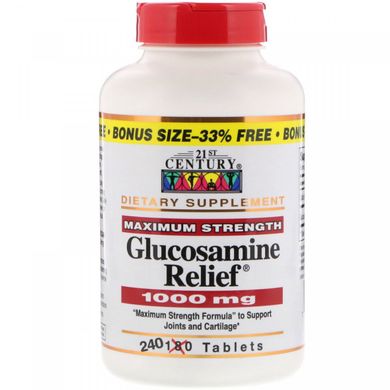 Glucosamine Relief, максимальная добавка, 21st Century, 1000 мг, 240 таблеток