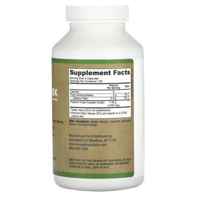 Sunergetic, Psyllium Husk Dietary Fiber, 1,450 mg, 240 Capsules