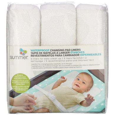 Водонепроникні вкладиші для зміни подушок, Water Proof Changing Pad Liners, Summer Infant, 3 шт
