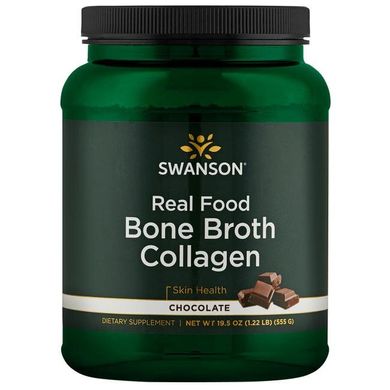 Справжній харчовий кістковий бульйон-колаген - шоколад, Real Food Bone Broth Collagen - Chocolate, Swanson, 555 г