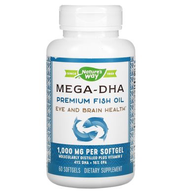 Риб'ячий жир + вітамін Е, Mega-DHA, Nature's Way, концентрат, 1000 мг, 60 капсул