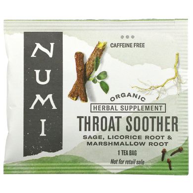 Numi Tea, Органическое, успокаивающее средство для горла, без кофеина, 16 чайных пакетиков без ГМО, 1,13 унции (32 г) купить в Киеве и Украине