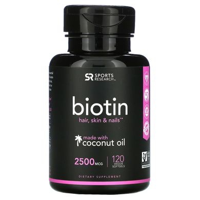 Біотин з кокосовим маслом Sports Research (Biotin with Coconut Oil) 2500 мкг 120 капсул