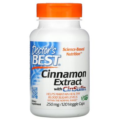 Екстракт кориці, Cinnamon Extract with CinSulin, Doctor's Best, 250 мг, 120 рослинних капсул