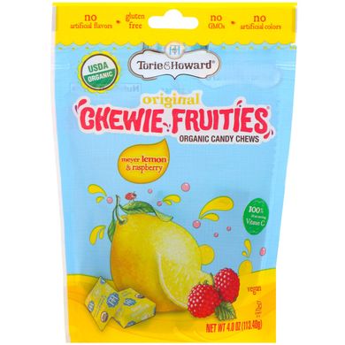 Органічні жувальні фруктові цукерки, лимон Мейєра і малина, Torie,Howard, 113,4 г (4 унції)