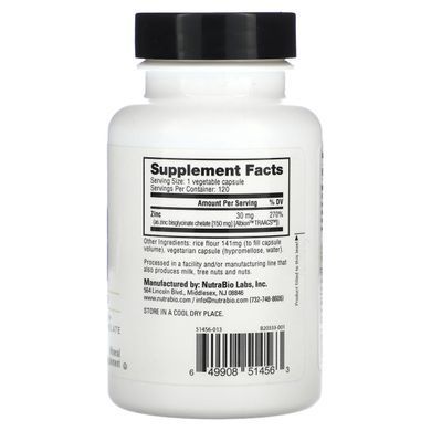 NutraBio Labs, Zn, zinc, 30 mg, 120 vegetable capsules