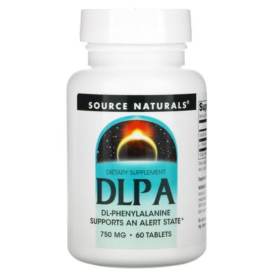 DL-фенілаланін (DLPA), DL-Phenylalanine, Source Naturals, 750 мг, 60 таблеток