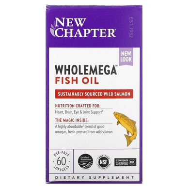 Жир аляскінського лосося New Chapter (Wholemega Extra Virgin) 1000 мг 60 капсул