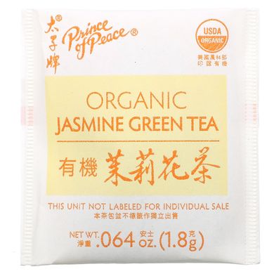 Органічний, зелений чай з жасмином, Prince of Peace, 100 чайних пакетиків, 18 шт