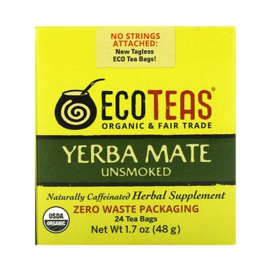 Йєрба Мате, некопчений, зелена енергія, Eco Teas, 24 пакетика, 1,7 унції (48 г)