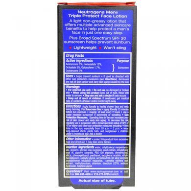 Lotion for face for men, triple protection, sunscreen, SPF20, Neutrogena, 1.7 fluid ounces (50 ml)