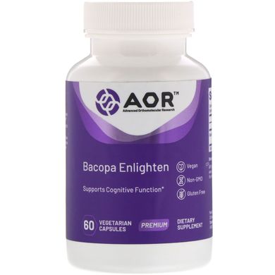 Bacopa Enlighten, Advanced Orthomolecular Research AOR, 60 вегетаріанських капсул