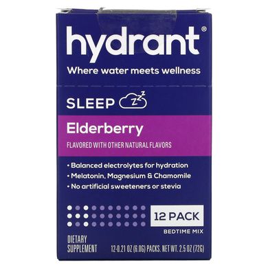 Hydrant, Sleep, суміш перед сном, бузина, 12 пакетиків, по 0,21 унції (6,06 г) кожна