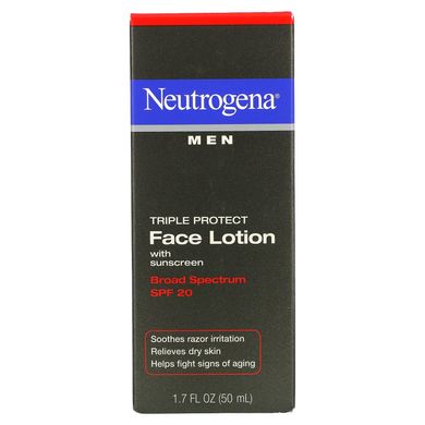 Лосьйон для обличчя для чоловіків, потрійний захист, сонцезахисний крем, SPF20, Neutrogena, 1,7 рідких унцій (50 мл)