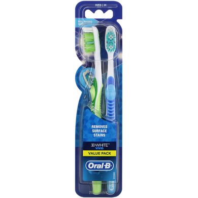 Зубна щітка Vivid, середня, 3D White, Vivid Toothbrush, Medium, Oral-B, 2 щітки