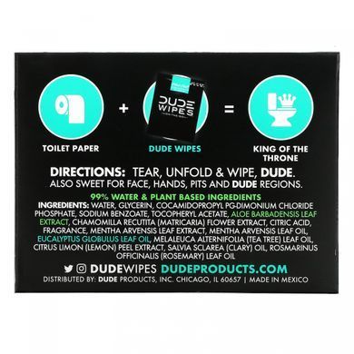 Dude Products, салфетки, пригодные для использования, смываемые салфетки, мятный холод, 30 салфеток в индивидуальной упаковке (5,7 x 7,8 дюйма) каждая купить в Киеве и Украине