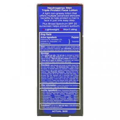 Lotion for face for men, triple protection, sunscreen, SPF20, Neutrogena, 1.7 fluid ounces (50 ml)