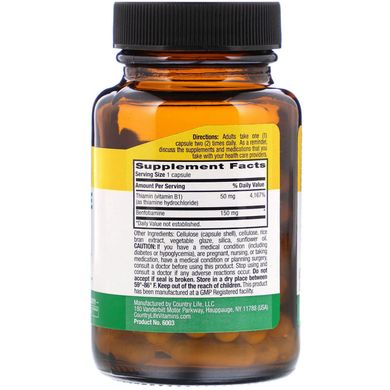 Бенфотіамін, з коферментом B1, B1 with Benfotiamine, Country Life, 150 мг, 60 рослинних капсул